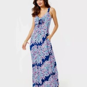 Lilly Pulitzer Maui Maxi Dress in Oyster Bay Blue Miss Shell Size 12 euc